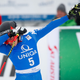 Sofia Goggia dabs after winning the downhill at Bad Kleinkirchheim. Photo by Hans Bezard/Getty Images